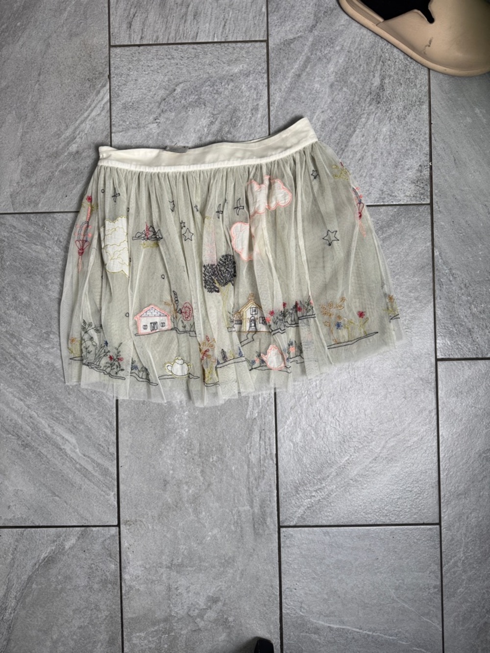 Free People Ivory Embroidered Mesh Mini Skirt with Pastel Motifs - Picture 2 of 3